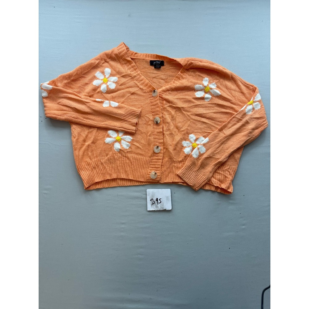Just Polly New York Orange Daisy Floral Cropped Button Front Cardigan Sweater M